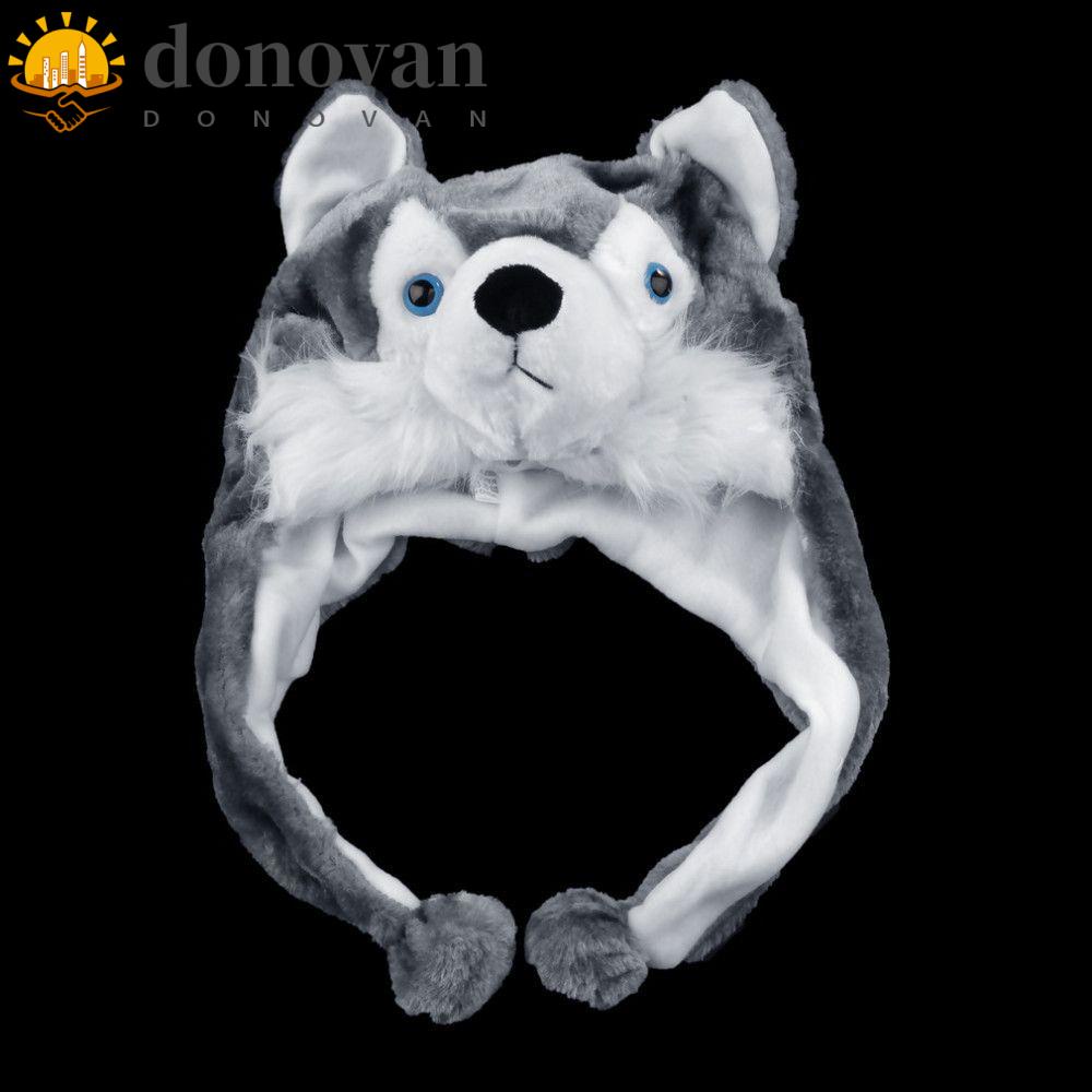 Mũ Đội Đầu Kiêm Khăn Choàng Cổ Giữ Ấm Mềm Mại In Hoạt Hình Chó Sói