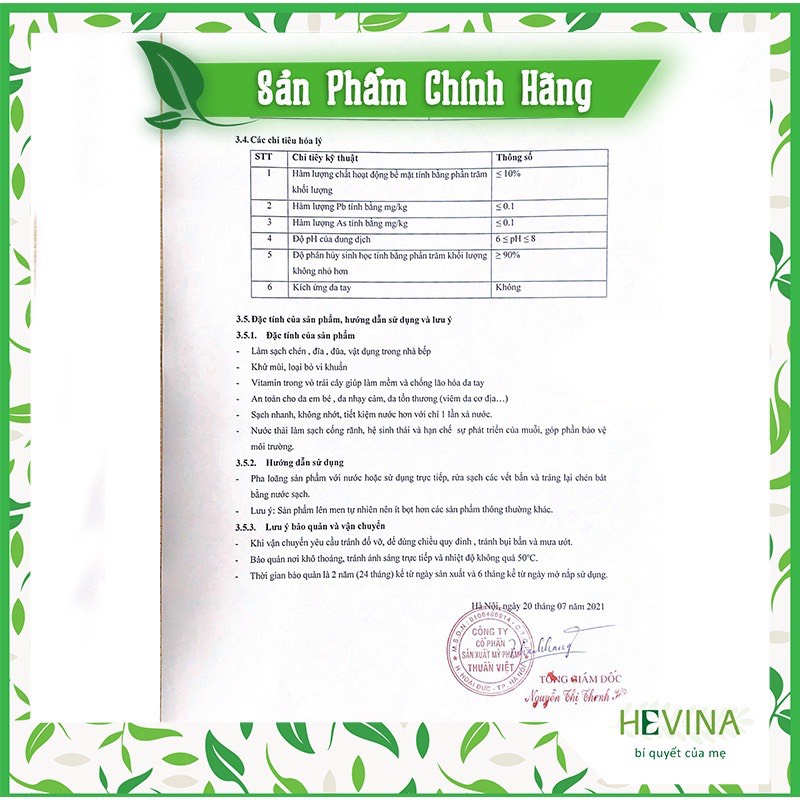 Nước Rửa Chén Thảo Dược HEVINA Chai 100ml