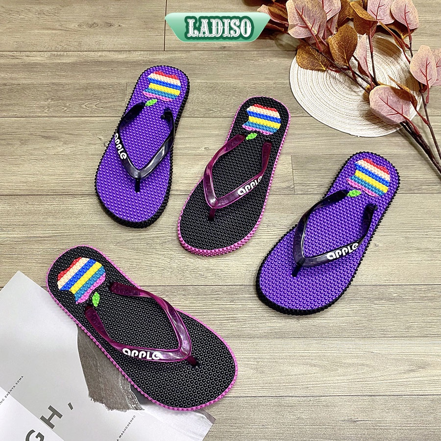 Dép kẹp nữ có lót massage kèm họa tiết trái táo màu trơn quai mềm dễ chịu LADISO - TT471