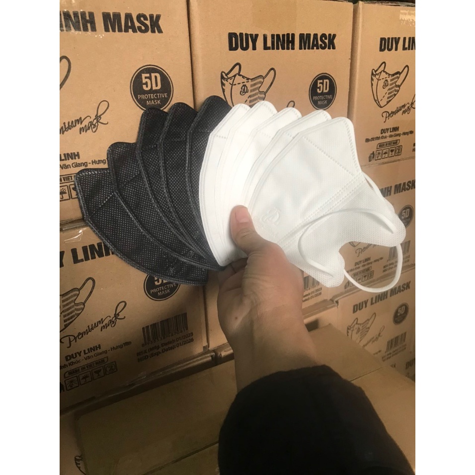 THÙNG 100 CHIẾC KHẨU TRANG 5D DUY LINH MASK-  HAI MÀU ĐEN TRẮNG
