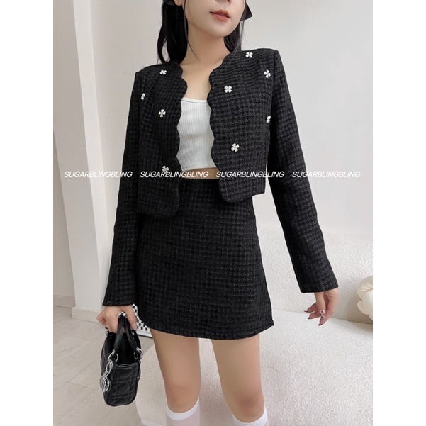 SET DẠ TWEED SÓNG ĐÍNH HOA ĐÁ S91 | Sugarblingbling