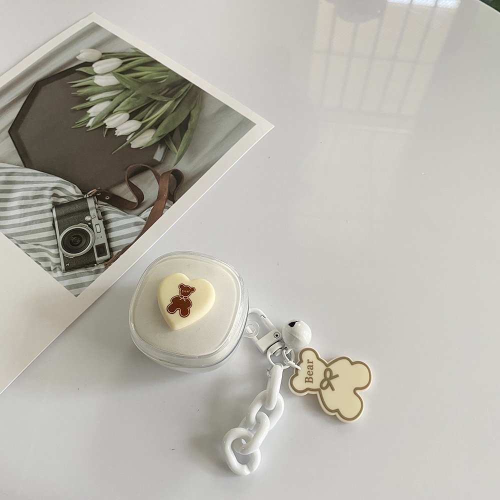 Vỏ Bảo Vệ Hộp Sạc Tai Nghe Samsung Galaxy buds live / buds2 / buds Pro / buds2 Pro Bằng Silicon Mềm Trong Suốt Kèm Móc Khóa Hình Gấu Dễ Thương