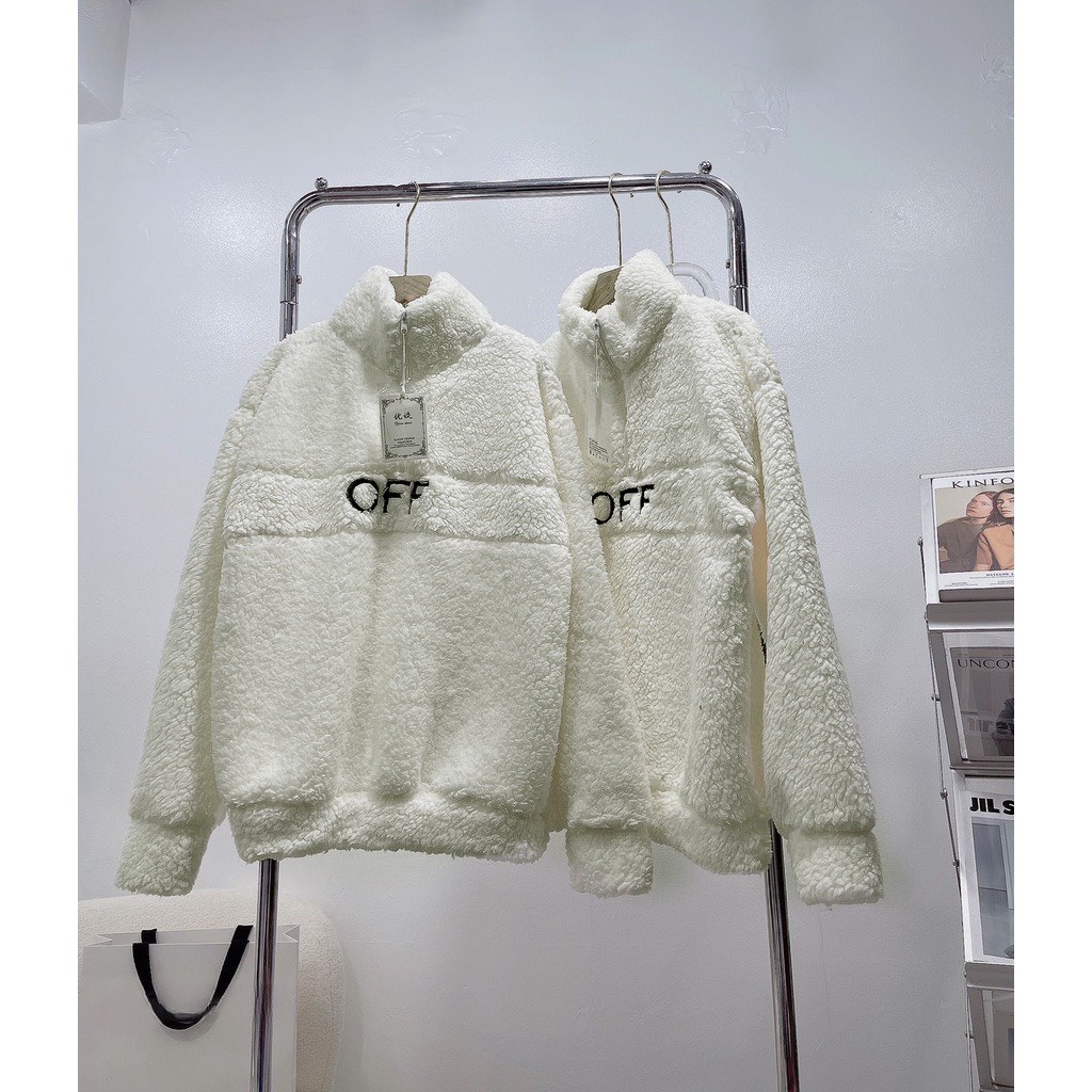 Áo lông sweater polo khóa zip A067 Áo rét mùa đông nữ thêu chữ OFF form rộng kiểu dáng oversize phong cách Hàn Quốc
