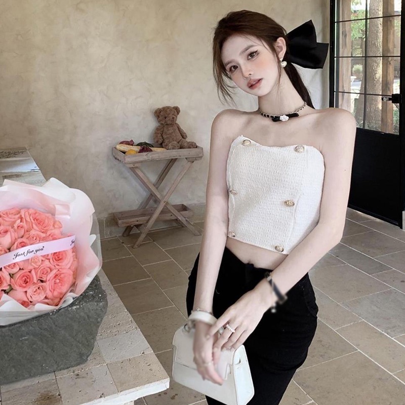 Áo Hai Dây Màu Sắc Trơn Có Đệm Ngực Phong Cách Vintage Hàn Quốc Cho Nữ