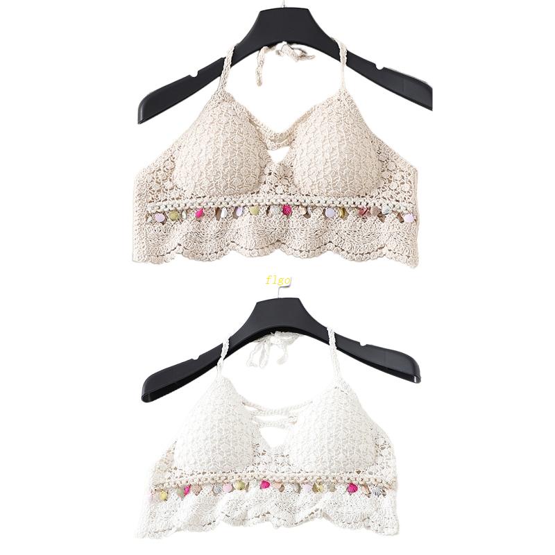 Flgo Áo Ngực Bikini Dạng Yếm Tua Rua Đính Kim Sa Hình Hoa Hồng Móc Vỏ Sò Dành Cho Bạn Nữ Mặ