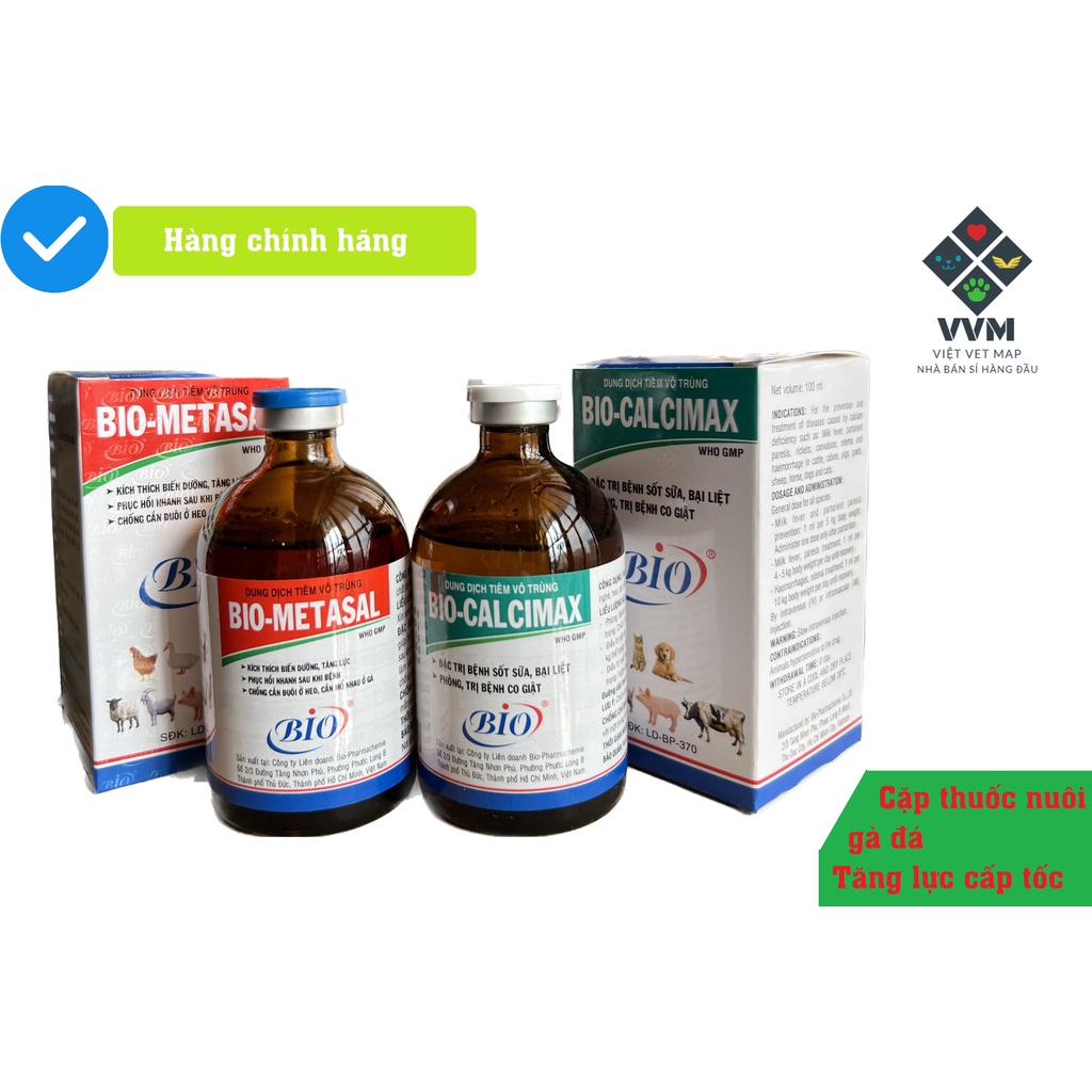 Cặp nuôi gà đá, tăng lực cấp tốc [Bio Metasal 100ml + Bio Calcimax 100ml]