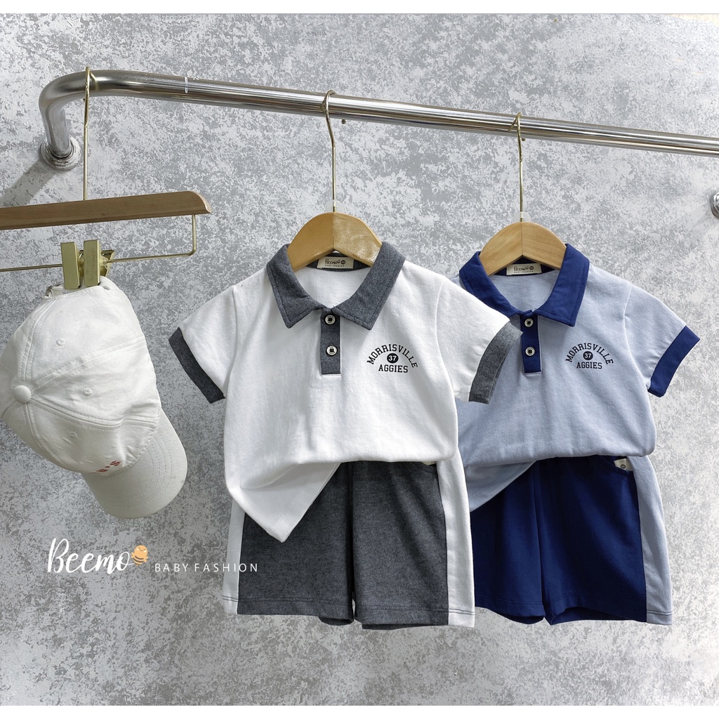 Bộ quần áo cộc tay polo cho bé BEEMO, chất liệu cotton, thiết kế phong cách B262