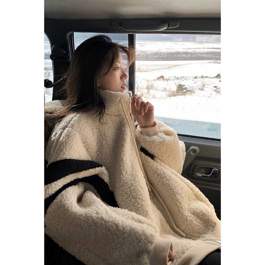 Áo Khoác Len Lông Cừu Tay Dài Dáng Rộng Thời Trang Thu Đông Hàn Quốc Hàng Mới 2023 Dành Cho Bạn Nữ
