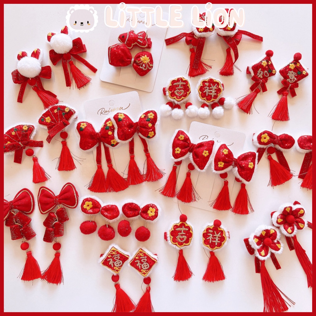 Kẹp Tóc Bông Hoa Màu Đỏ Lấp Lánh Phong Cách Trung Hoa Dễ Thương Cho Bé Gái Dịp Lễ Tết Năm Mới