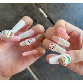 nailbox hồng đám mây + thỏ  thiết kế