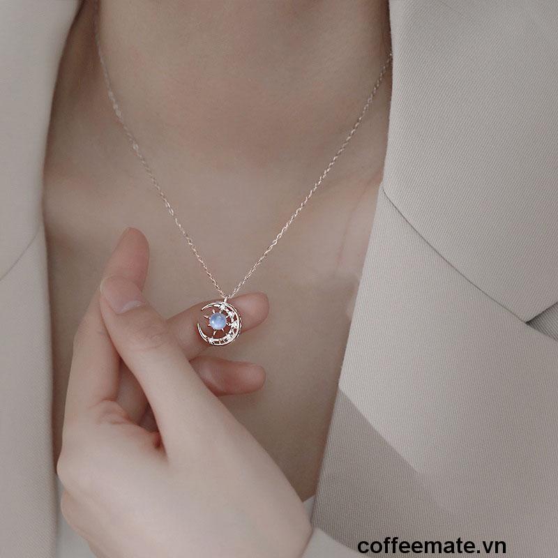 【coffeemate】⚡Vòng cổ Mặt Trăng Và Ngôi Sao Màu Xanh Dương Đơn Giản Phong Cách Hàn Quốc Cho Nữ