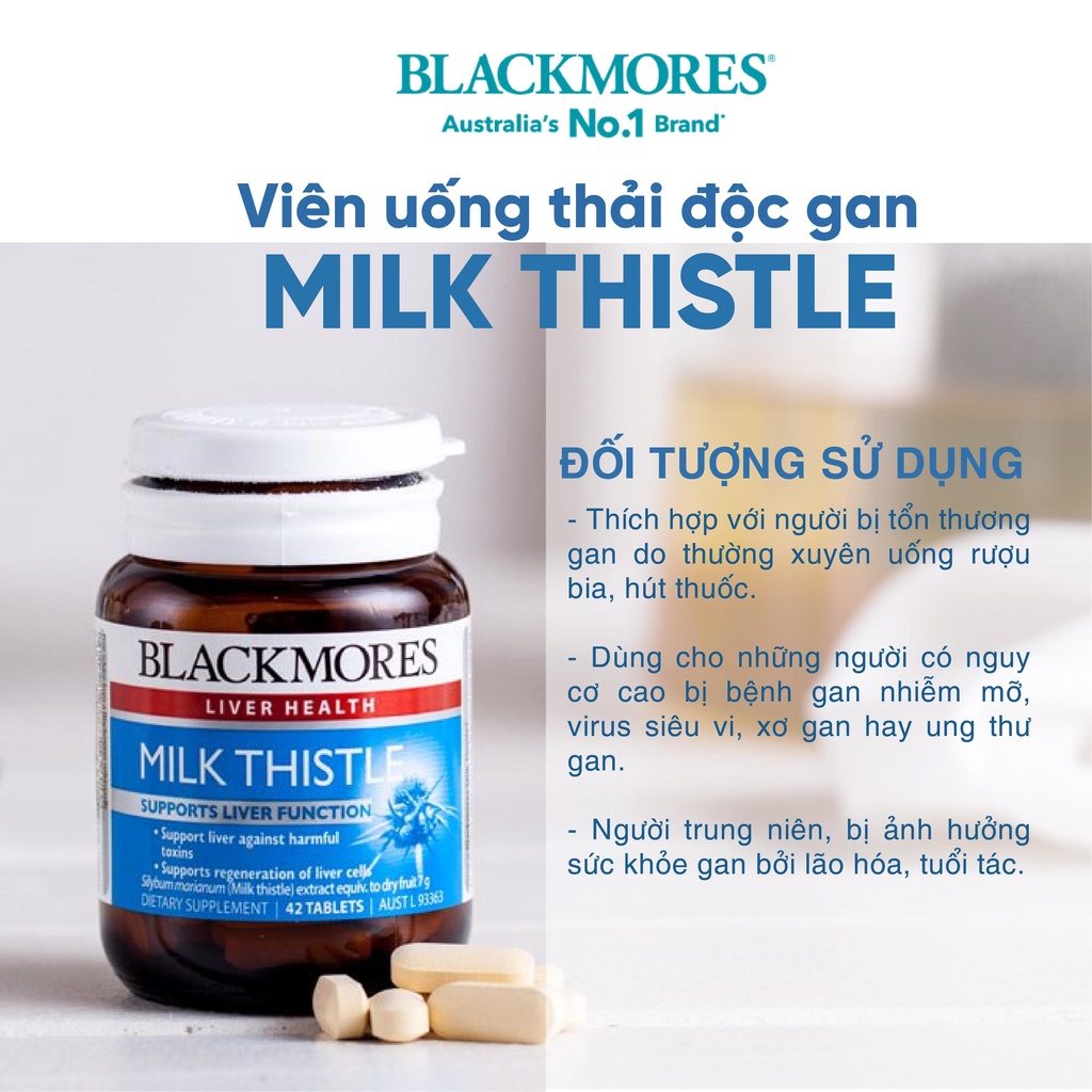 Viên uống mát gan Milk Thistle Blackmores giúp giải độc tố, bổ gan chính hãng Úc 42 viên