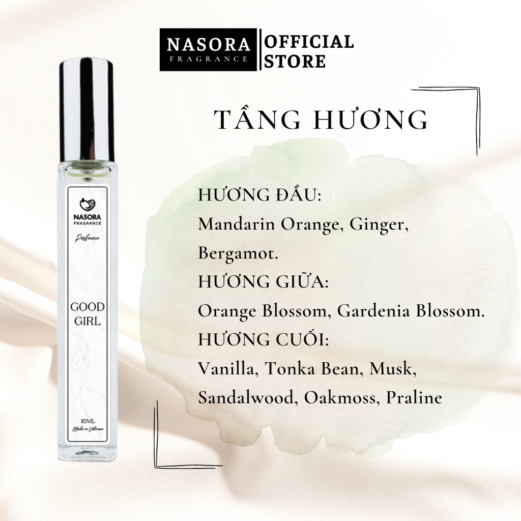 Tinh Dầu Nước Hoa Nữ NASORA Good Girl Premium Hương Thơm Ngọt Ngào, Thanh Thuần, Quyến Rũ, Chai Xịt 10ML