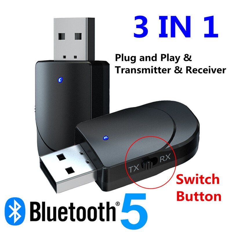 Usb Nhận Tín Hiệu Bluetooth 5.0 3 Trong 1 AUX RCA Jack 3.5mm Cho TV / PC / Xe Hơi