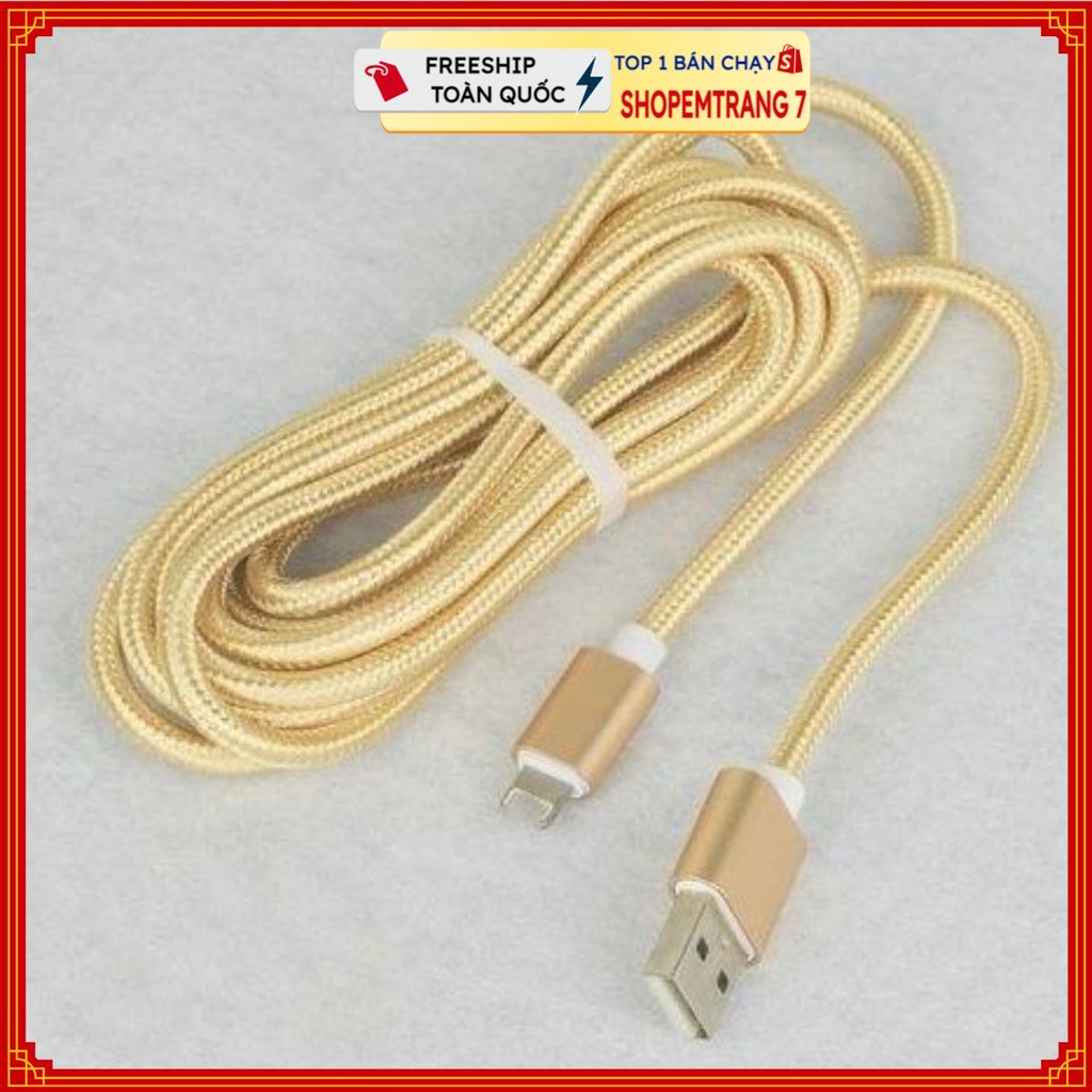 Dây nạp iphone bọc dù KLH 02 cao cấp dài 3m, Cáp sạc nhanh ip7/8/x/11/12 sạt cho các dòng ipad và củ cốc xạc 2A #capsac