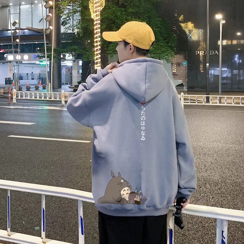 Áo Hoodie Cotton Dày Dáng Rộng In Hình Totoro Phong Cách Nhật Bản Thời Trang Cho Nam 4 Màu Tùy Chọn Size M-8XL