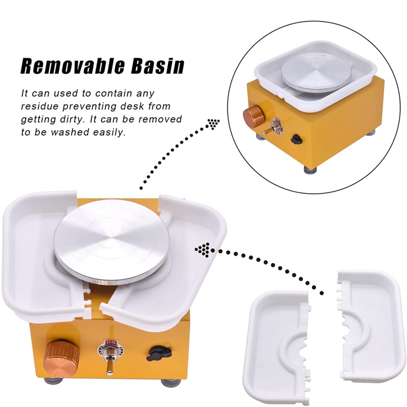Máy làm bánh xe gốm điện Bánh xe gốm tốc độ có thể điều chỉnh,10cm với bồn rửa có thể tháo rời , để dạy gốm US Plug.C