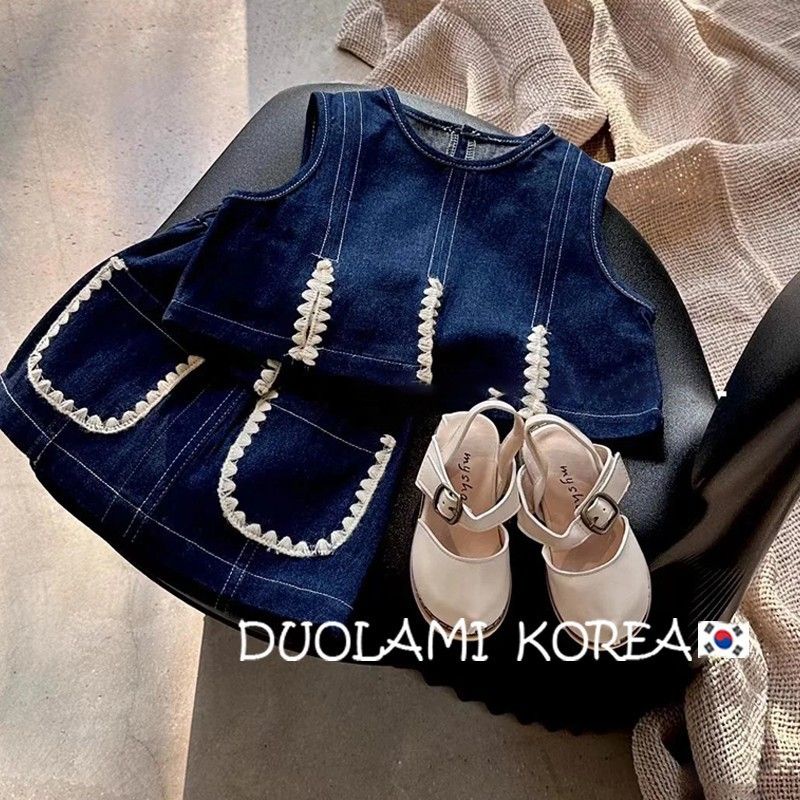 Set Áo Sơ Mi Và Chân Váy Denim Phong Cách Hàn Quốc Thời Trang Xuân Hè Cho Bé Gái 30131