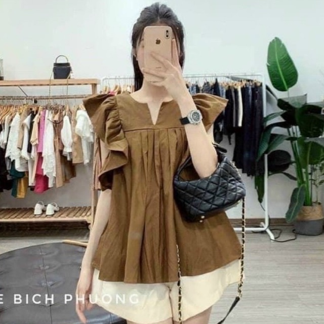 Áo Sơ mi thiết kế chất Cotton mẫu mới xếp ly bèo vai