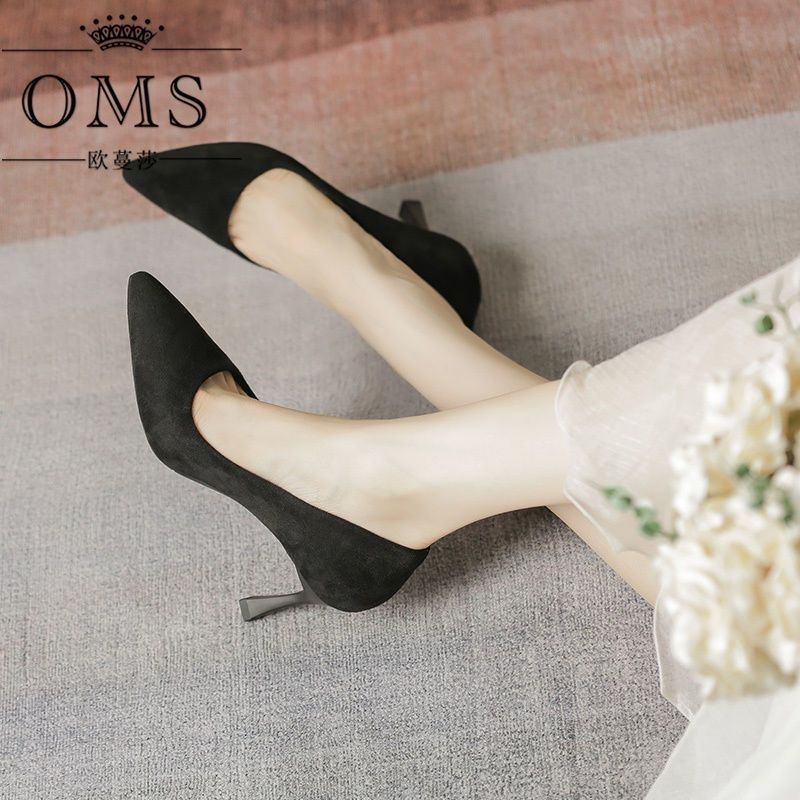 Giày Cao Gót Mũi Nhọn Màu Đen Thời Trang Xuân Thu 2022 Cho Nữ