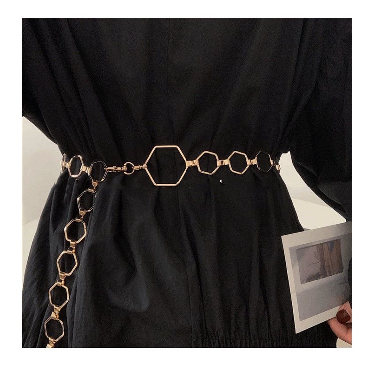 Thắt Lưng Dây Xích Mặt Hình Lục Giác Màu Vàng GM058