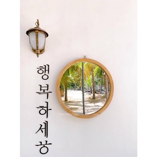 Gương gỗ tròn treo tường, gương tròn trang điểm, phòng tắm gỗ sồi