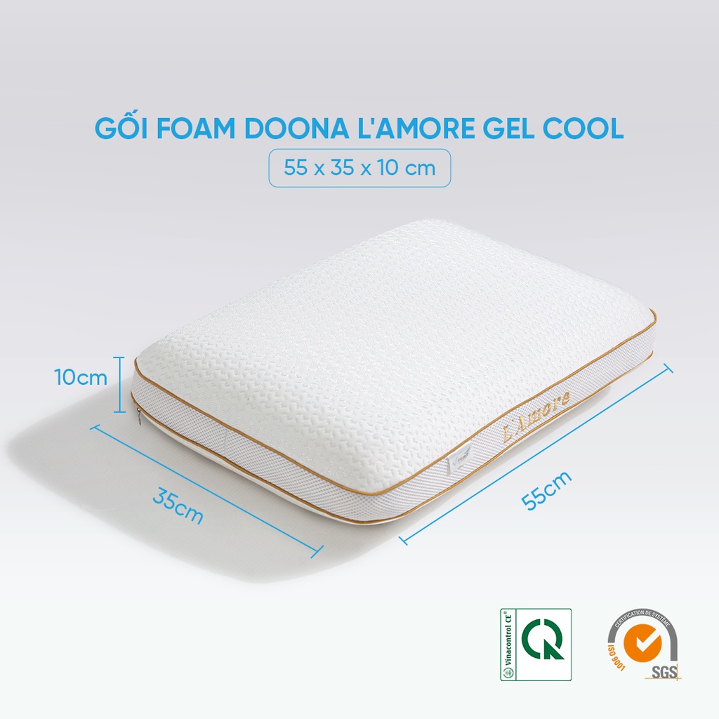 Gối ngủ Foam cao cấp Doona L'Amore Gel Cool 55*35*10cm êm ái gấp bội mát lạnh tối đa hàng chính hãng Vua Nệm