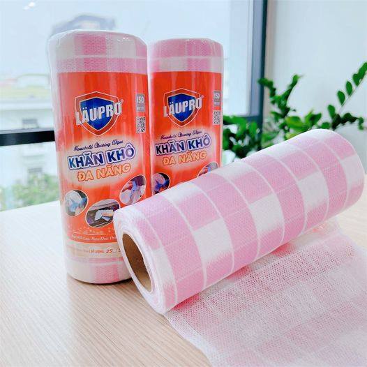 Cuộn khăn lau đa năng Laupro 50 miếng, vải không dệt siêu bền, có thể giặt tái sử dụng, giao màu ngẫu nhiên