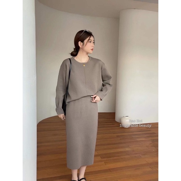 Set Bộ Áo + Váy Len Suông Thiết Kế Cao Cấp - Hàng Loại 1