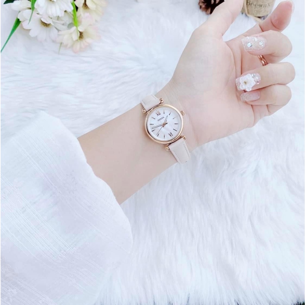 Đồng hồ nữ Fossil dây hồng beige, viền gold  ES4699