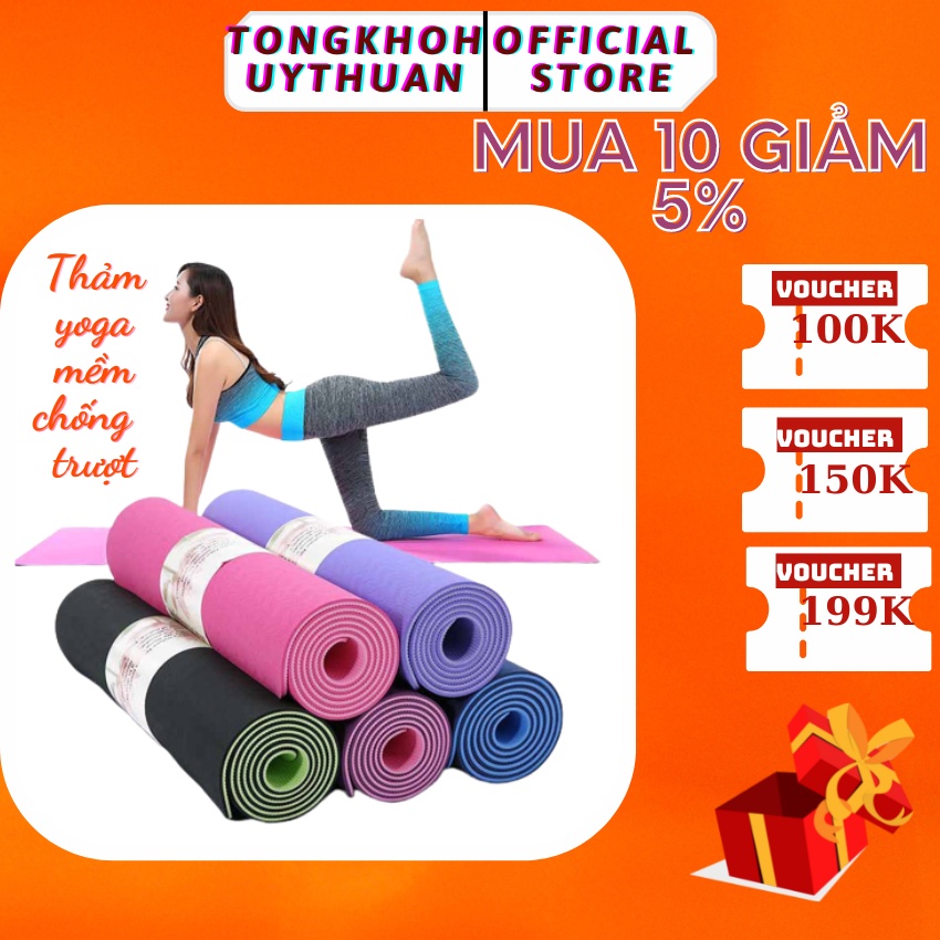 Thảm Yoga, Gym, Fitness Cao Cấp dày 6mm TPE Hàn Quốc(Tặng Kèm Túi Đựng Và Dây Buộc Thảm Sang Trọng) Kèm ảnh thật