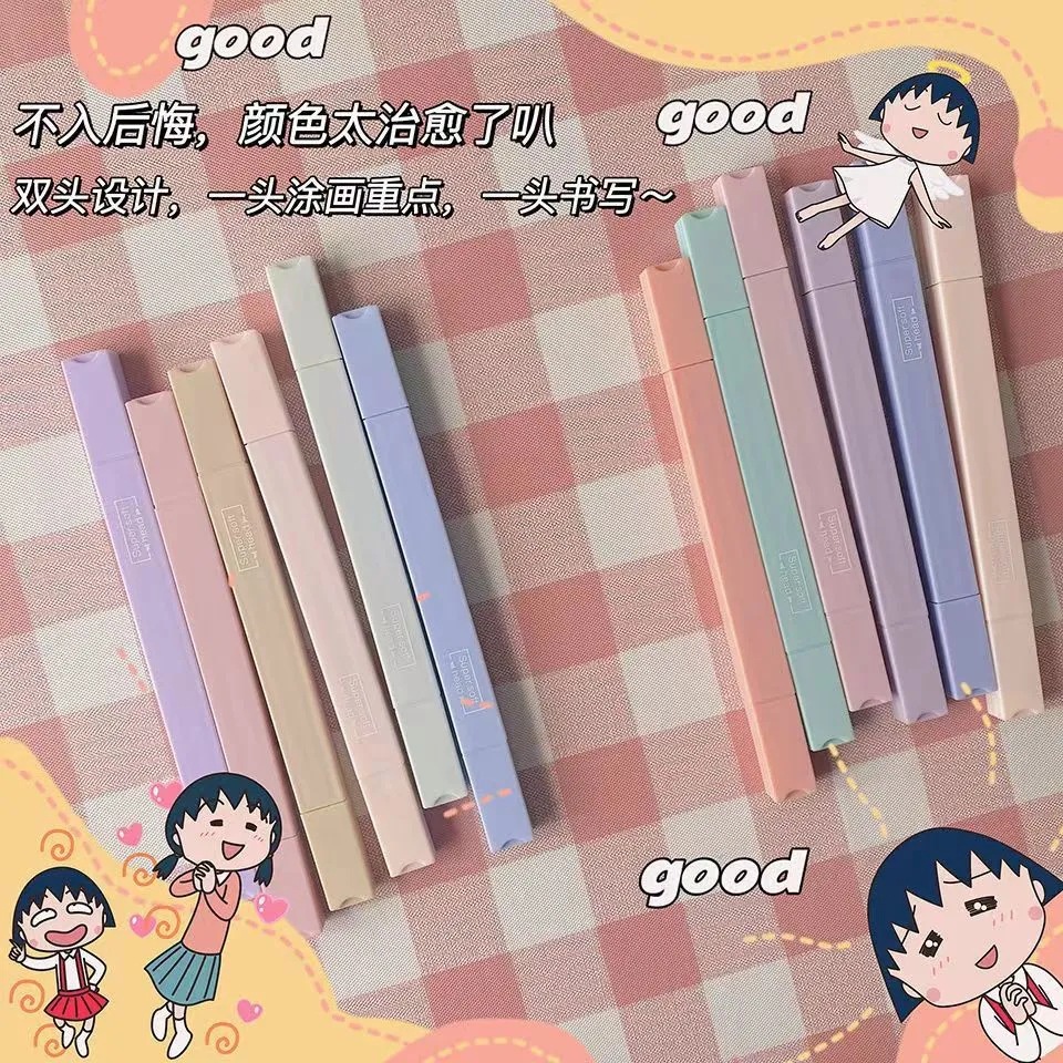 Bộ 6 Bút Dạ Quang Hai Đầu Siêu Mềm Dùng Cho Trường Học ouyou