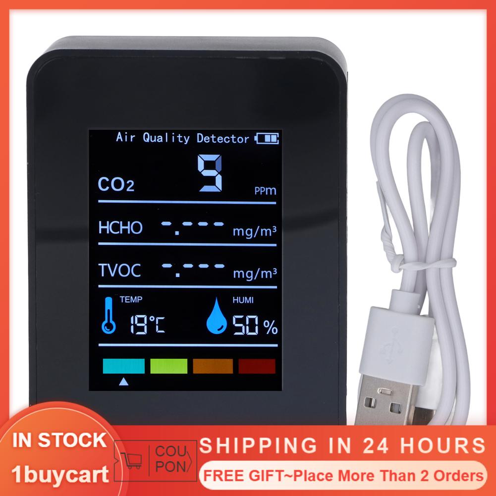 1buycart Black CO2 Carbon Dioxide Detector LCD TVOC HCHO Temperature Humidity Air Quality Monitor Meter