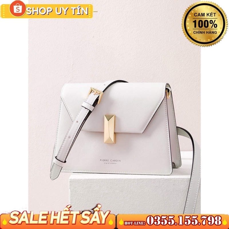 túi nữ pierre cardin màu trắng be da bò