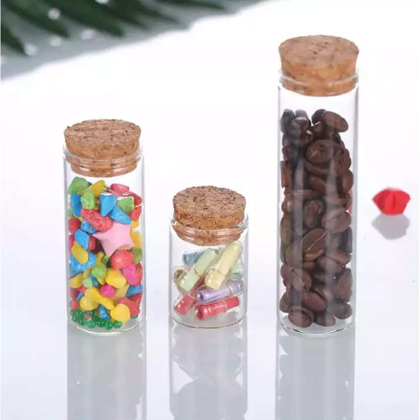 U00407 3*10cm- Ống thủy tinh, nút bần, đáy bằng đựng saffron, đông trùng hạ thảo,...