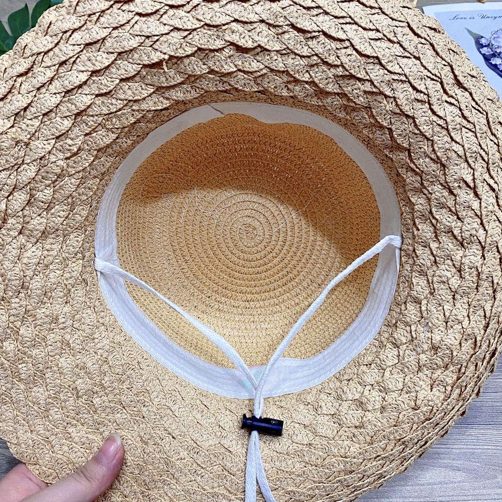 Mũ cói thủ công vành rộng phối hoa tiểu thư nhẹ nhàng trẻ trung - NN7