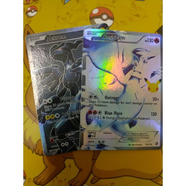 Combo 2 thẻ sưu tầm pokemon độc đáo và thú vị không chính hãng zekrom và Reshiram kỷ niêm 25 năm