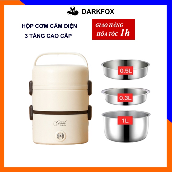 Hộp cơm cắm điện 3 Tầng,Hộp Đựng Cơm Cắm Điện Văn Phòng 1.8L Bát Inox Cao Cấp - HDC03