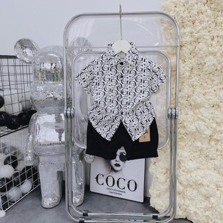 Set sơmi lụa ngắn phối quần kaki sang chảnh cho bé 10-20kg