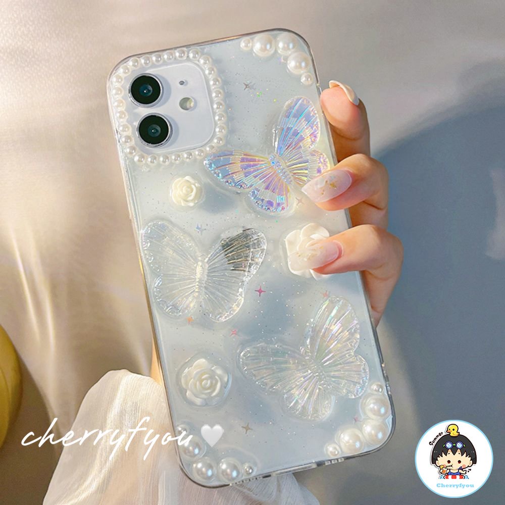 Ốp Điện Thoại Tpu Mềm Trong Suốt Họa Tiết Bướm 3d Dành Cho Iphone 14 13 12 11 Pro Max Xs Xr 8 7 Plus