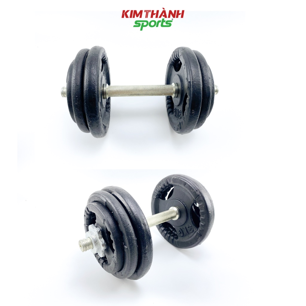 Bộ tạ tay điều chỉnh 20kg tháo lắp linh hoạt đòn tạ mạ kẽm loại 1 bánh tạ gang sơn cao cấp - KIMTHANH SPORT