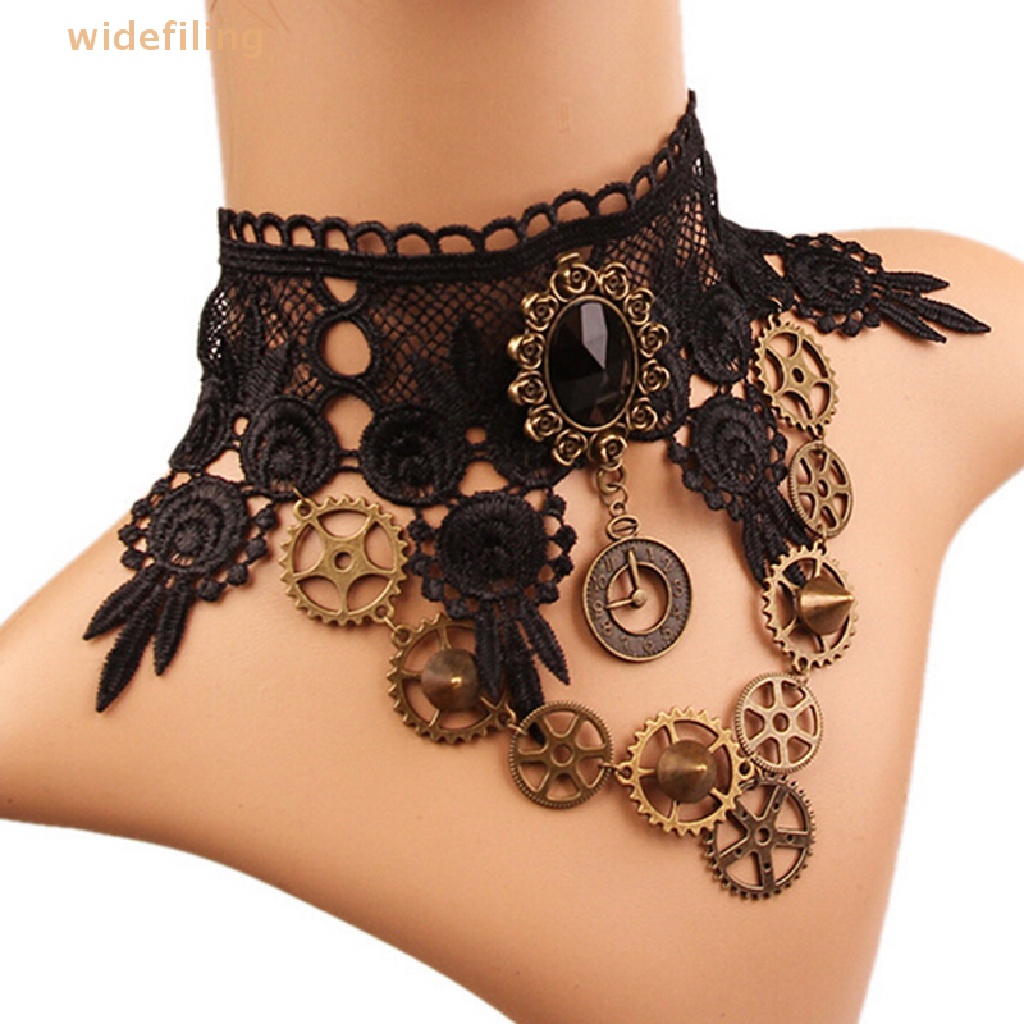 Vòng Cổ Choker Ren Bản Rộng Phong Cách Steampunk Cổ Điển