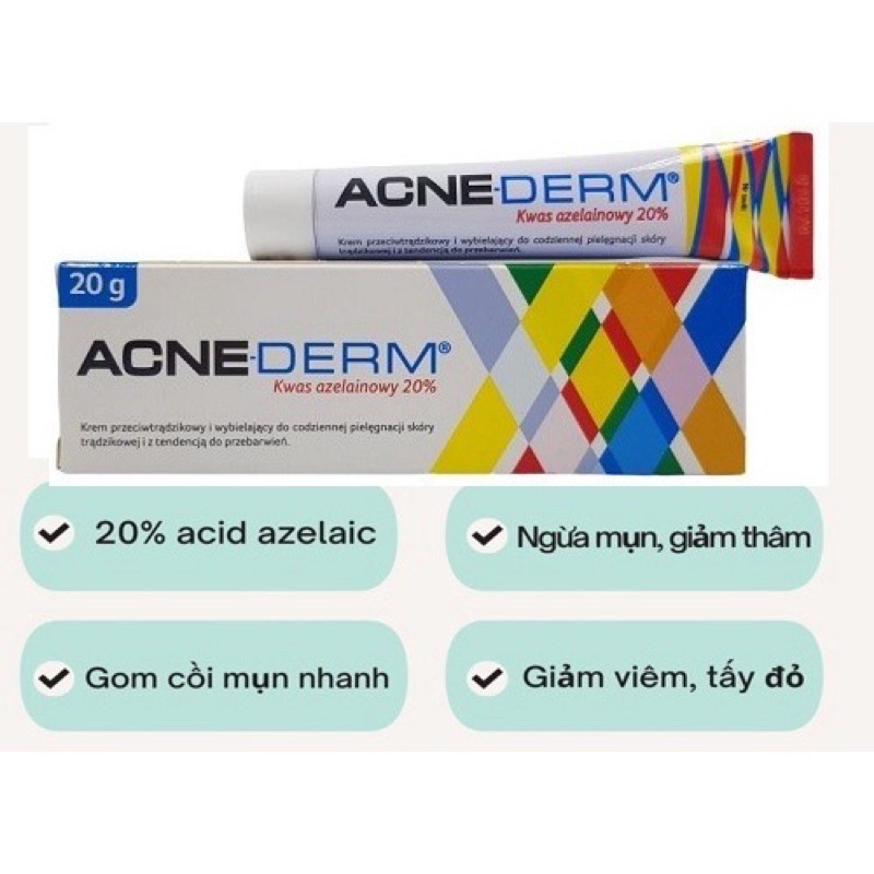 Acne Derm 20% Azelaic Acid tuýp 20g - BaLan - Kem giảm Mụn, mờ thâm, trắng sáng da