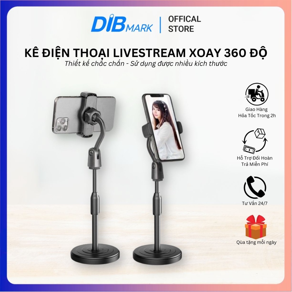 Giá đỡ điện thoại để bàn xoay 360 độ dùng để livestream, ghi hình da dụng, Giá đỡ điện thoại gấp gọn