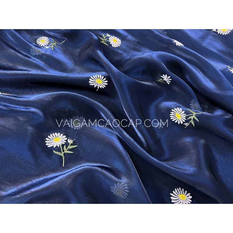 Vải Organza thêu hoa cúc