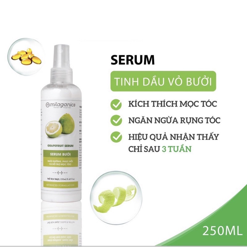 Xịt Bưởi Milaganics Chính Hãng - Kích Mọc Tóc - Dưỡng Tóc Dài Nhanh 250ml