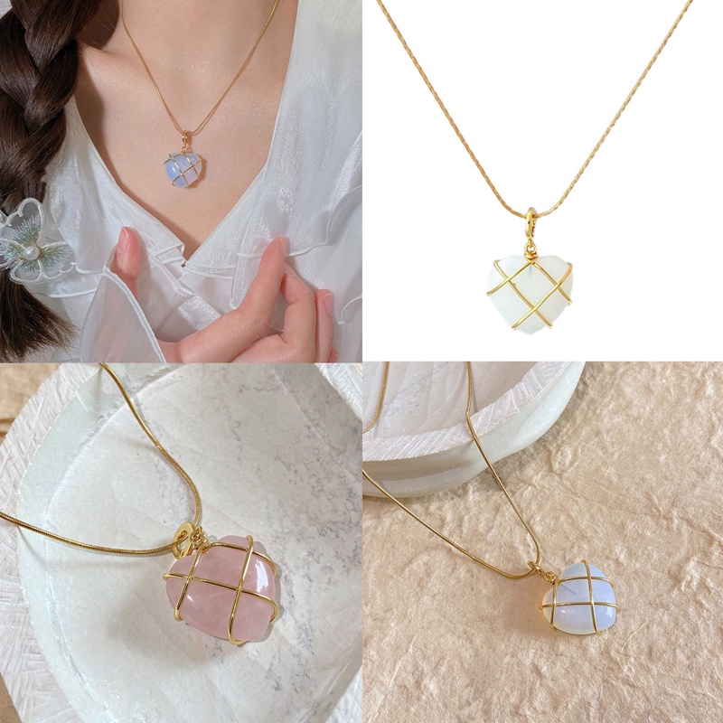 Vòng cổ Mặt Đá Opal Hình Trái Tim Thời Trang 2023 Cho Nữ