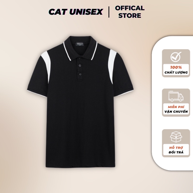 Áo Polo nam, Polo phối kẻ vai, áo thun nam cổ bẻ CATUNISEX, vải cá sấu Cotton USA, chống nhăn, thoáng mát, cao cấp PL3