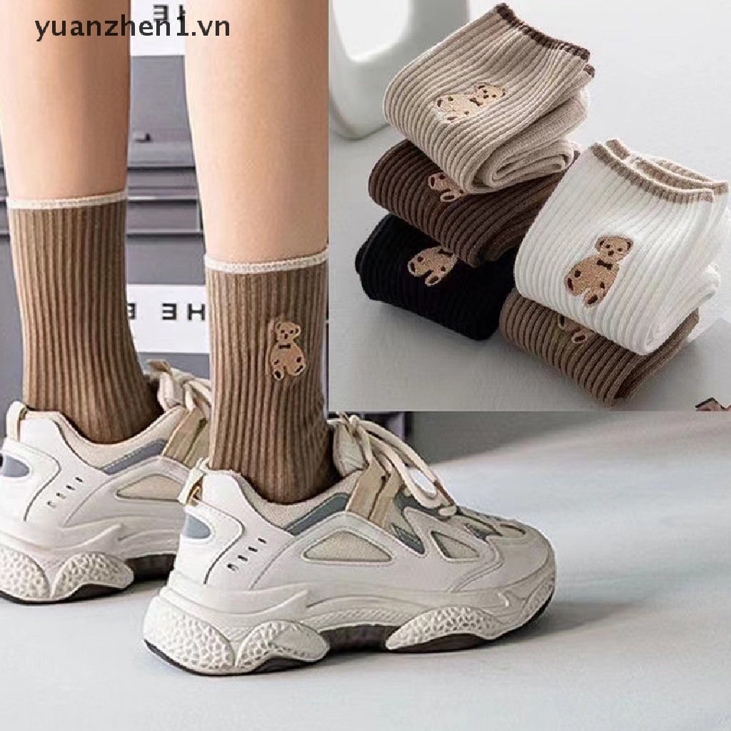 Set 5 Đôi Tất Cổ Cao In Hình Gấu Hoạt Hình Thời Trang Mùa Đông Cho Nữ