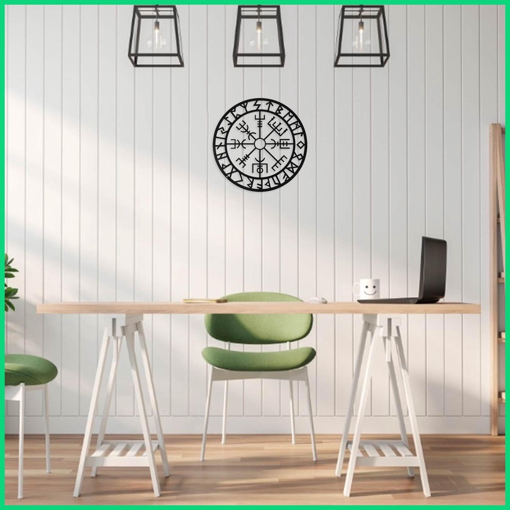 Biểu Tượng Vegvisir Rune Bằng Kim Loại Màu Đen Treo Tường Trang Trí